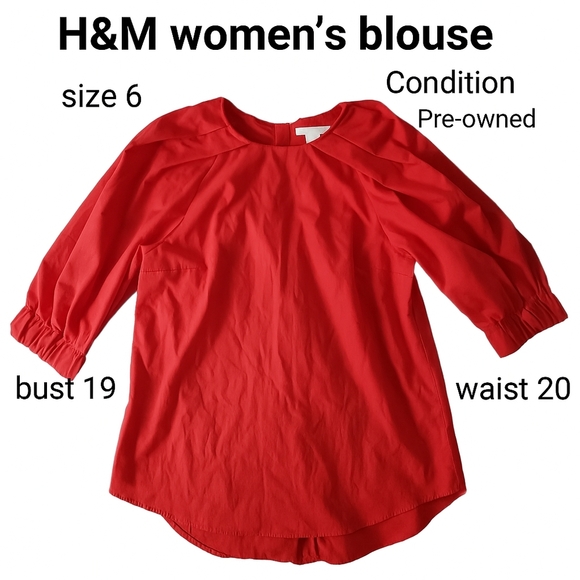 H&M Red 3/4 Sleeve Relaxed Blouse - Picture 1 of 6